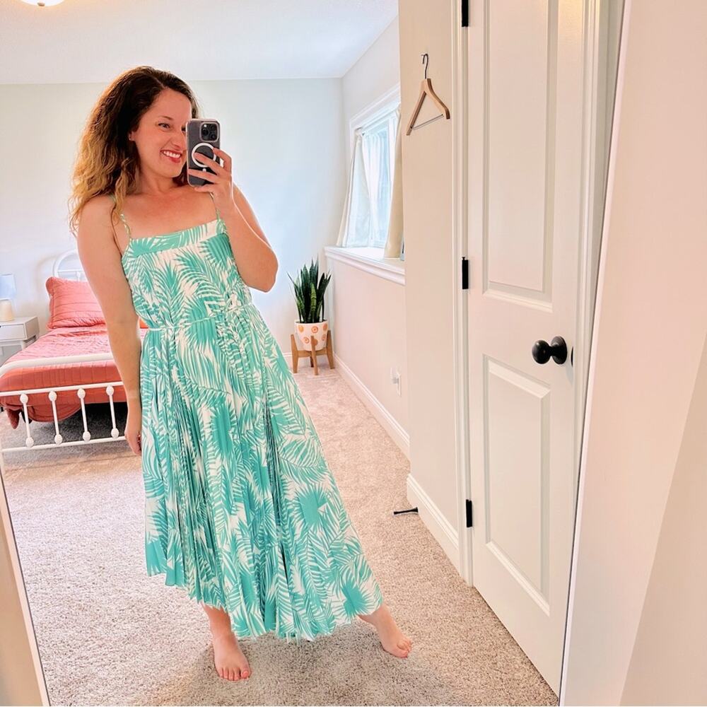 Tuckernuck MILLY Green White Asymmetric Pleated Maxi Dress 6